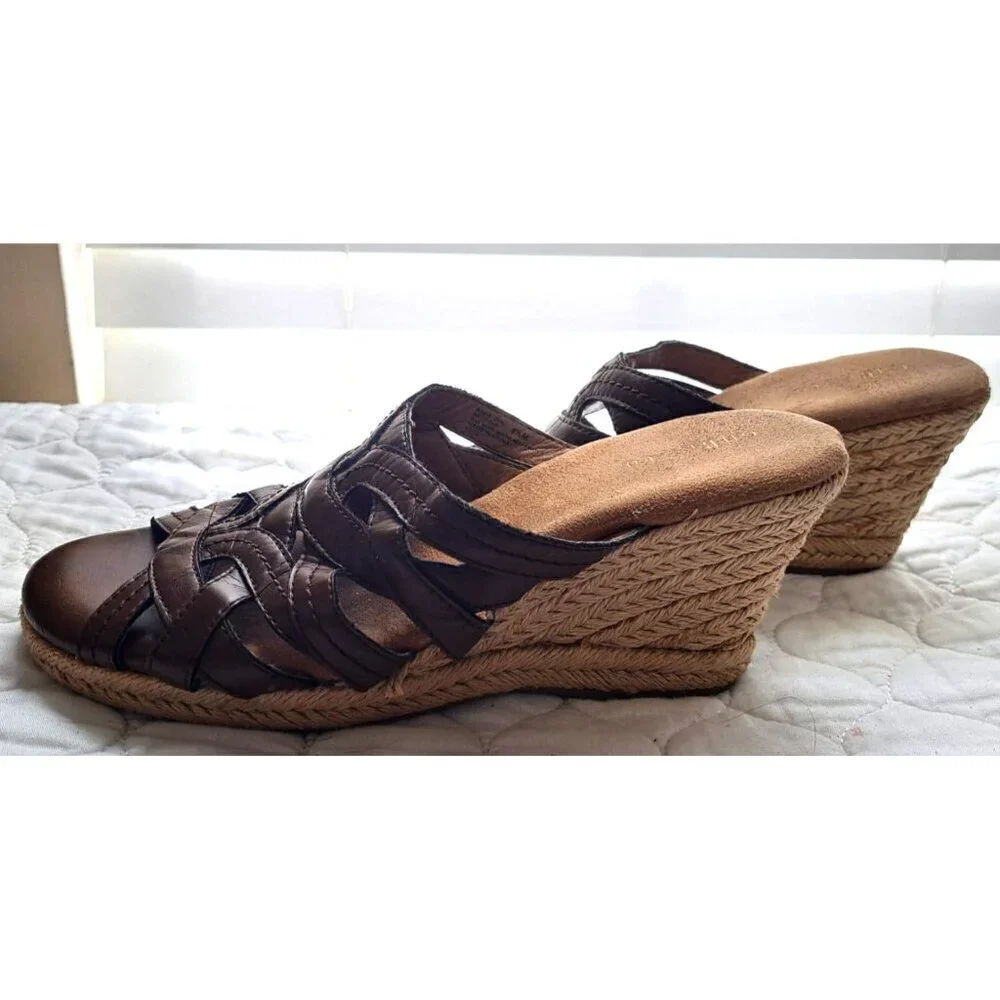 G.H.Bass & Company Women's 8.5 Brown Slides Jute Wedge 